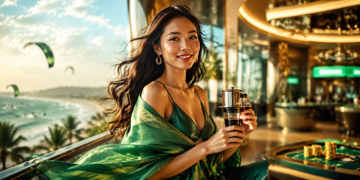 Người dùng Mũi Né thư giãn tại quán cà phê biển sau giờ cá cược thể thao