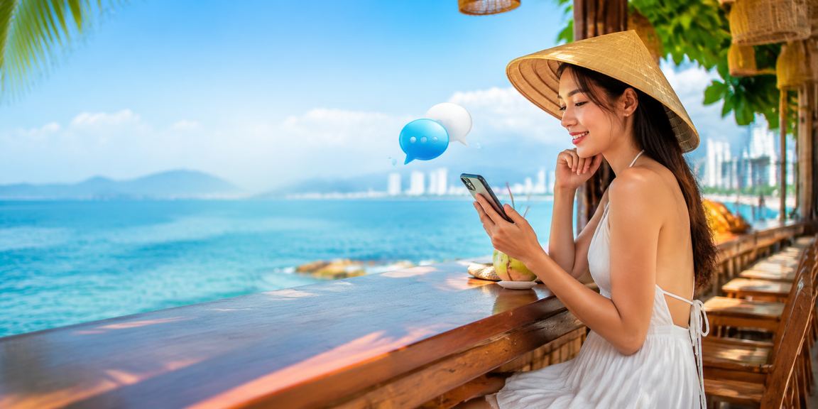 Người dùng Nha Trang đội nón lá chơi casino trực tuyến trên điện thoại